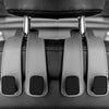 Close-up view of car headrest hooks designed for hanging bags and shopping organizers