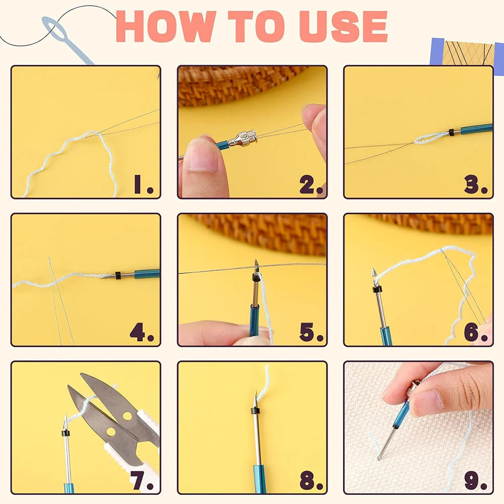Complete 13-Piece Punch Needle Embroidery Kit with Wooden Handles