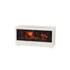 A white fireplace ultrasonic aroma diffuser with an illuminated fire effect displayed on a screen.