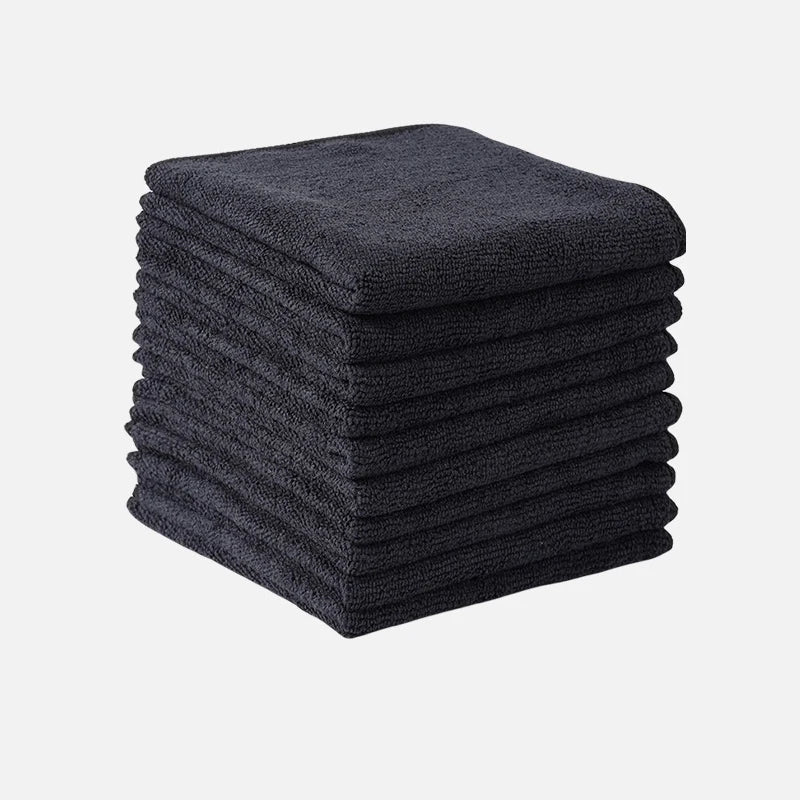 A stack of dark gray thickened microfiber cleaning towels.