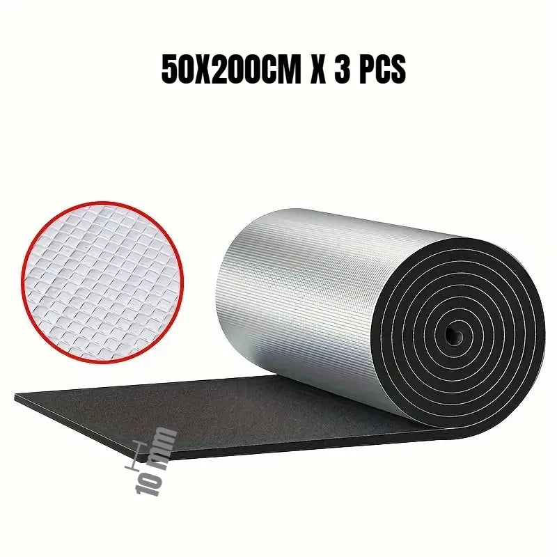Three rolls of 50x200cm sound deadening and heat insulation mats for automotive use