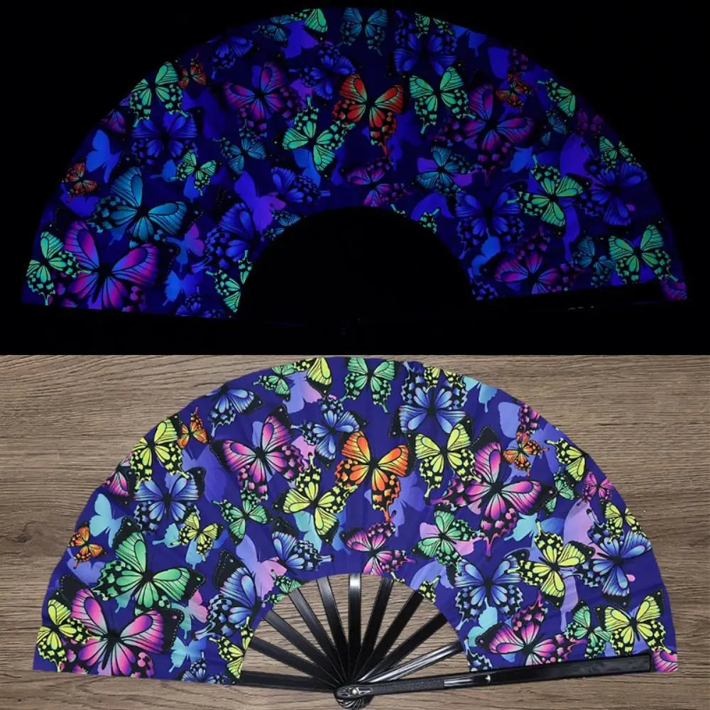 Holographic Folding Hand Fan with UV Glow Effect