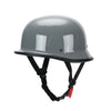 A gray lightweight half helmet with integrated goggles for motorcycle and scooter riders.