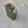 Olive green jerry can with a silver spout and leak-proof seal