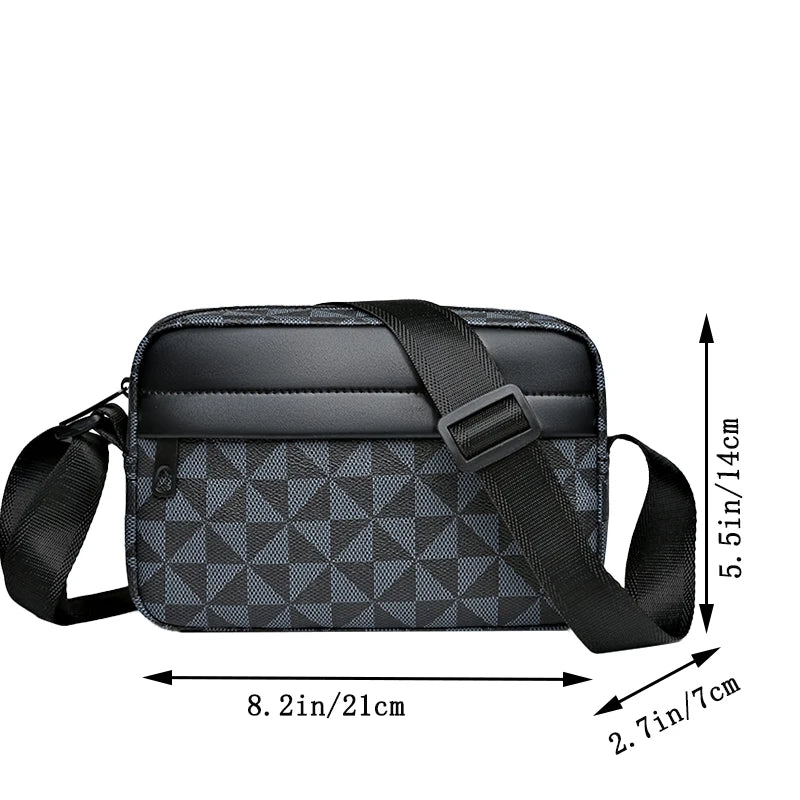 Men's PU Leather Messenger Bag with Plaid Accent