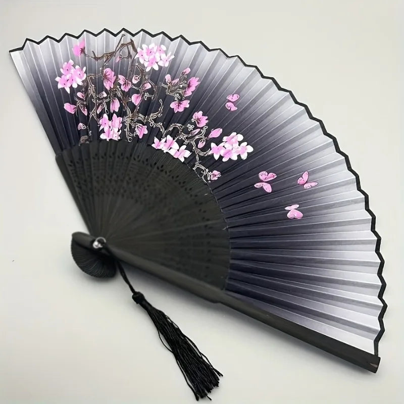 Vintage Floral Hand Fan with Cherry Blossom Artwork