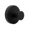 A round, black suction cup towel hook with a cylindrical mounting post.