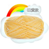 A ball of light yellow milk cotton blend yarn labeled as 02 grade thread.