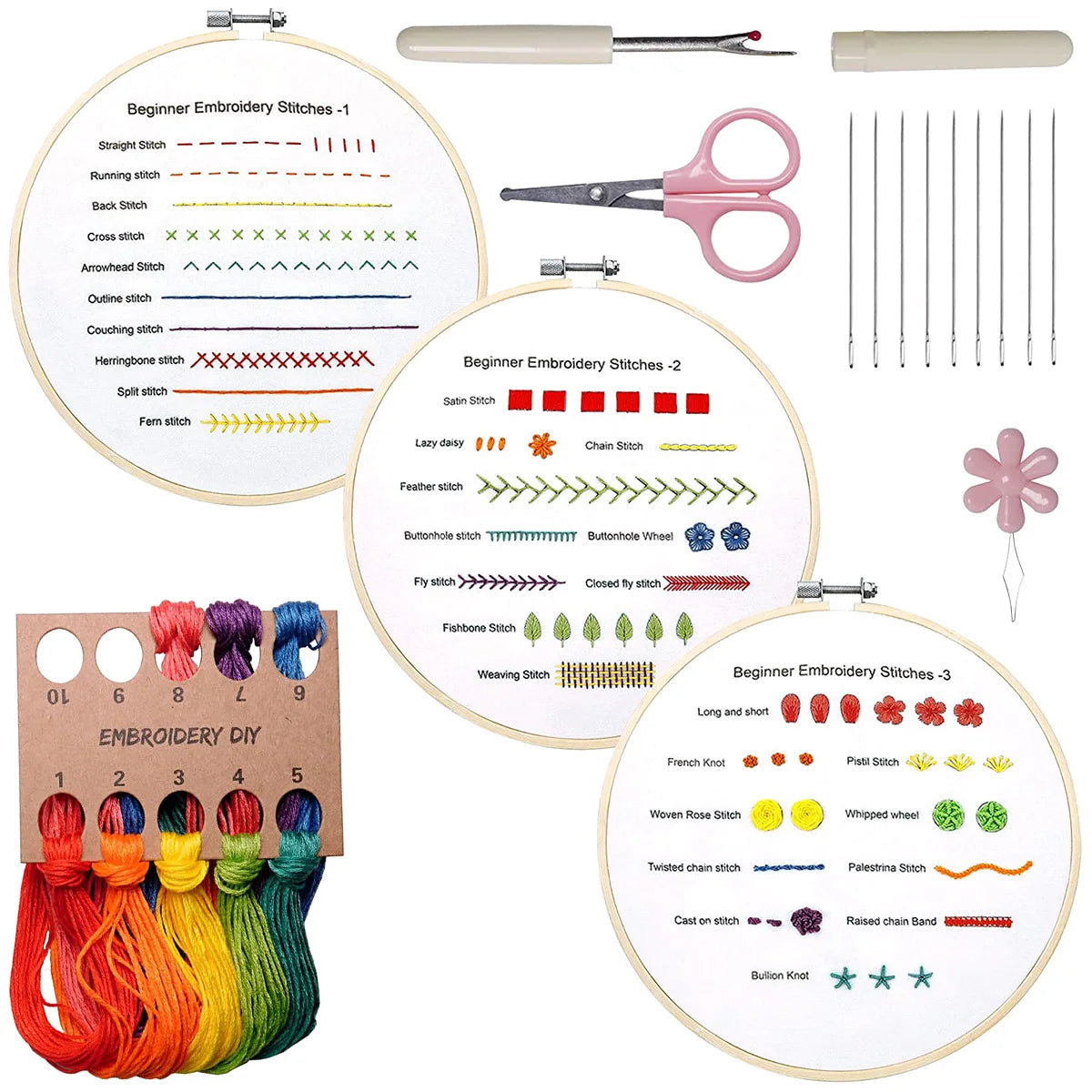 Embroidery Stitch Practice Kit with 30 Stitches for Beginners