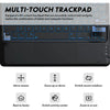 A black multi-touch trackpad keyboard case for a tablet, featuring a smart touchpad and S Pen holder.