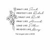 A black line drawing featuring biblical names and actions like Wait Like Sarah, Protect Like Rahab, Trust Like Ruth, Pray Lik