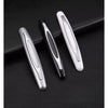 Three silver and black car door edge protector strips displayed on a dark surface.