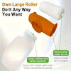 An orange paint roller brush with a large reservoir and a white roller, demonstrating easy filling and brushing.