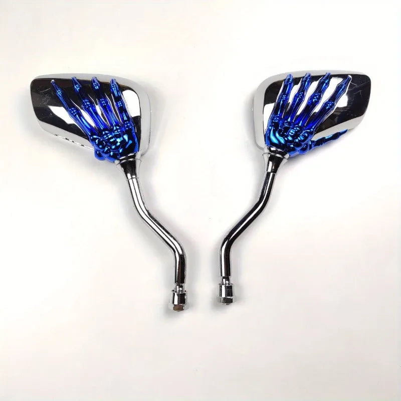 Universal Skull Skeleton Chrome Motorcycle Rear View Mirrors (Left & Right)