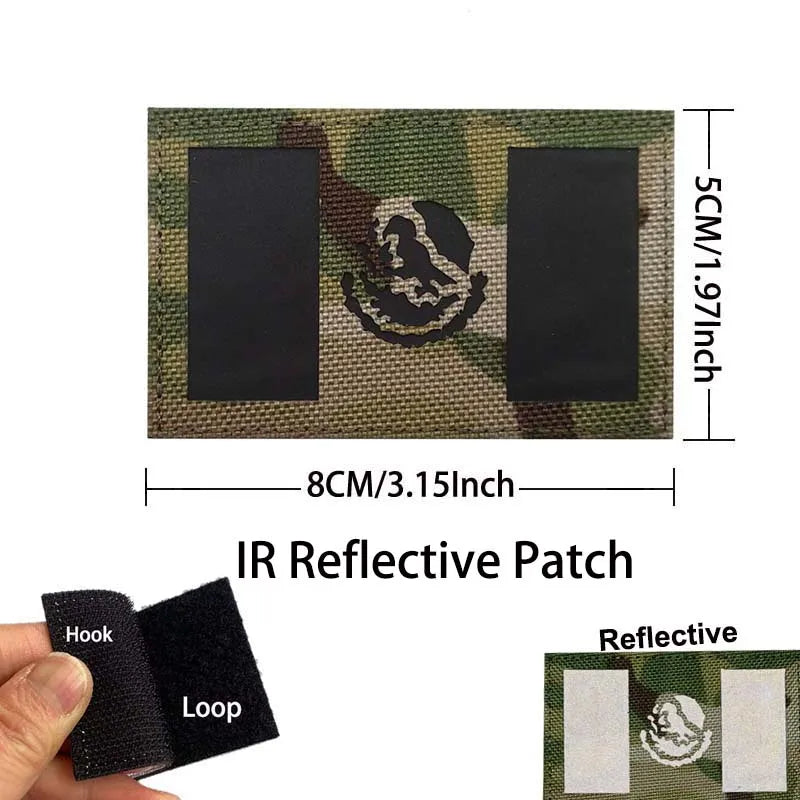 IR Reflective Patch featuring an eagle skull design on a camouflage background with hook and loop backing
