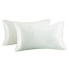 A set of two white silky satin pillowcases for hair and skin.