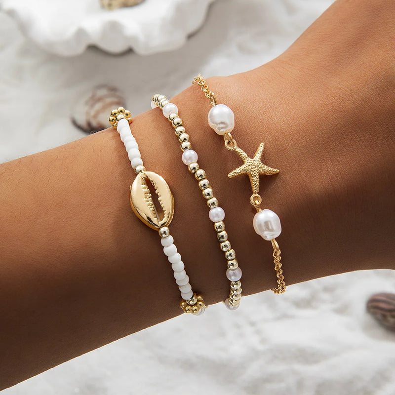 Summer Shell & Pearl Bracelet Set