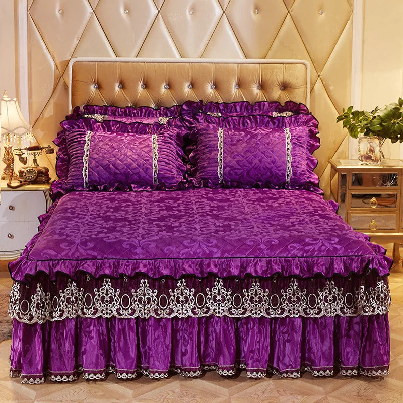 Lace Bed Skirt Set with Matching Pillowcases