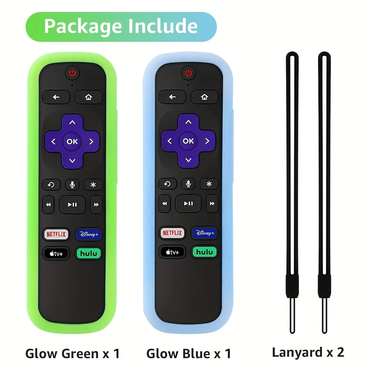 Glow-in-the-Dark Silicone Remote Cover (2-Pack) with Lanyards