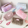 Leopard Print Plush Makeup Bag with Carry Handle