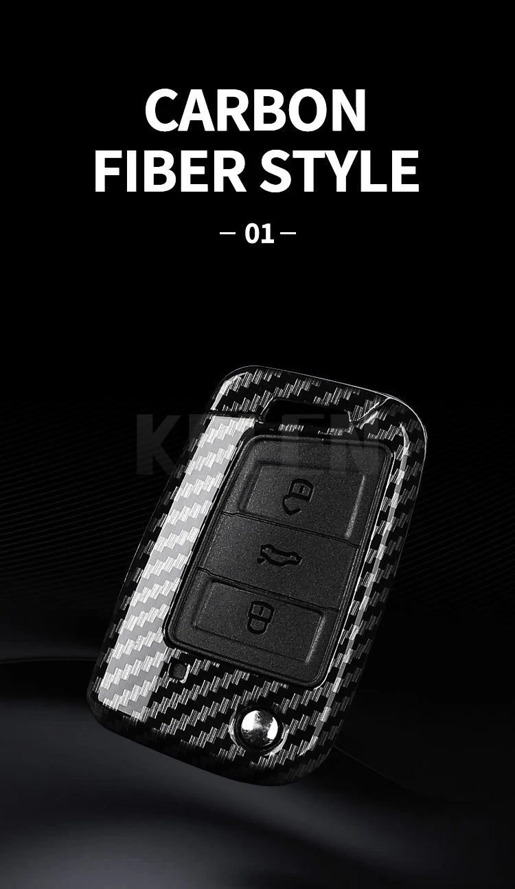 Carbon Fiber Car Key Case Cover for VW, SEAT & Skoda