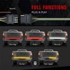 A set of LED tailgate lights showing running, brake, reverse, strobe, and turn signal functions.
