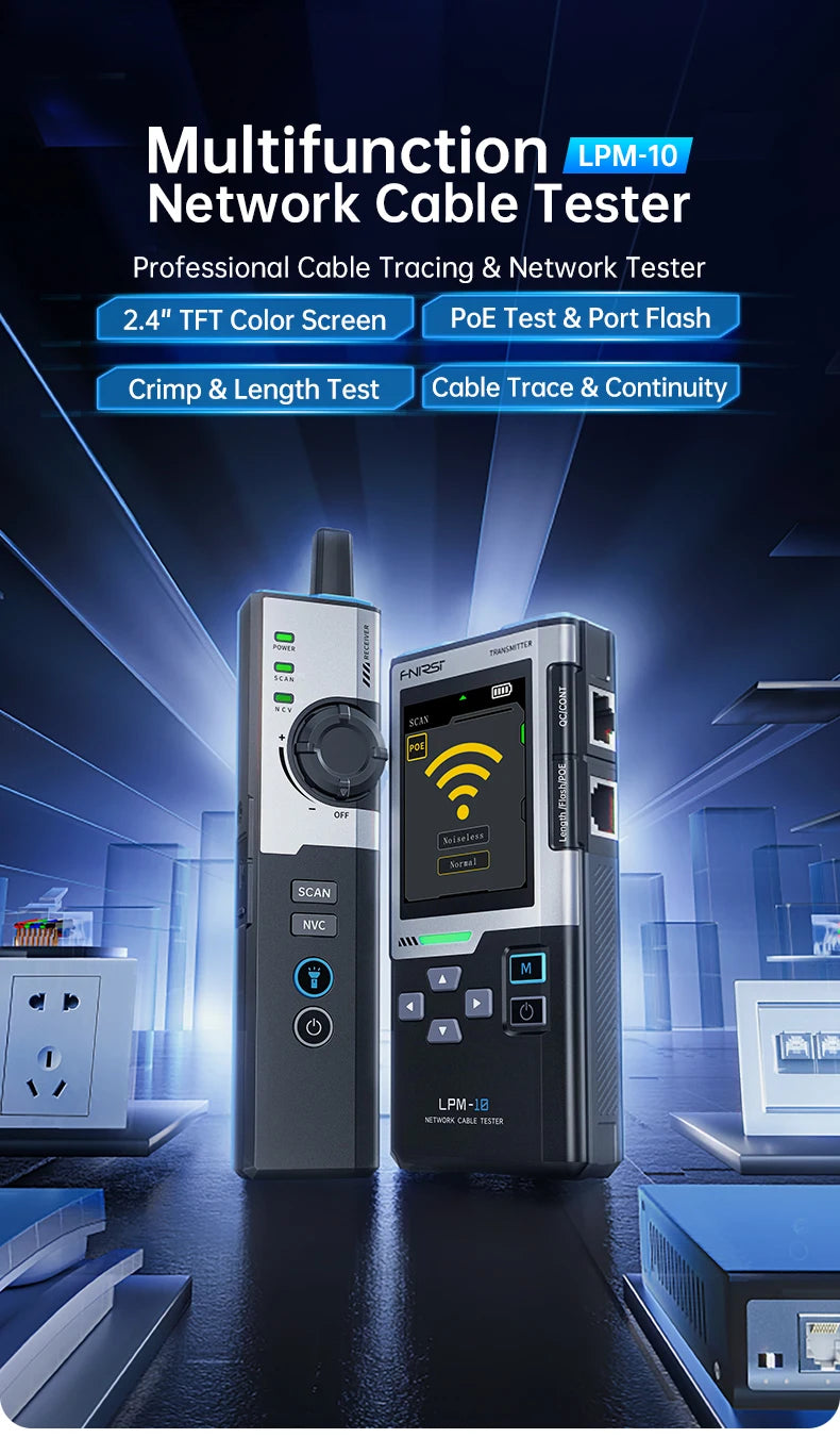 Multifunctional Network Cable Tester with Line Finder, PoE Detection & Port Flashing