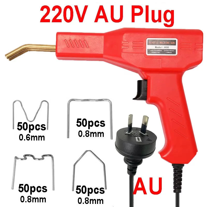 Red 220V AU plug plastic welding hot stapler kit with various size metal rods