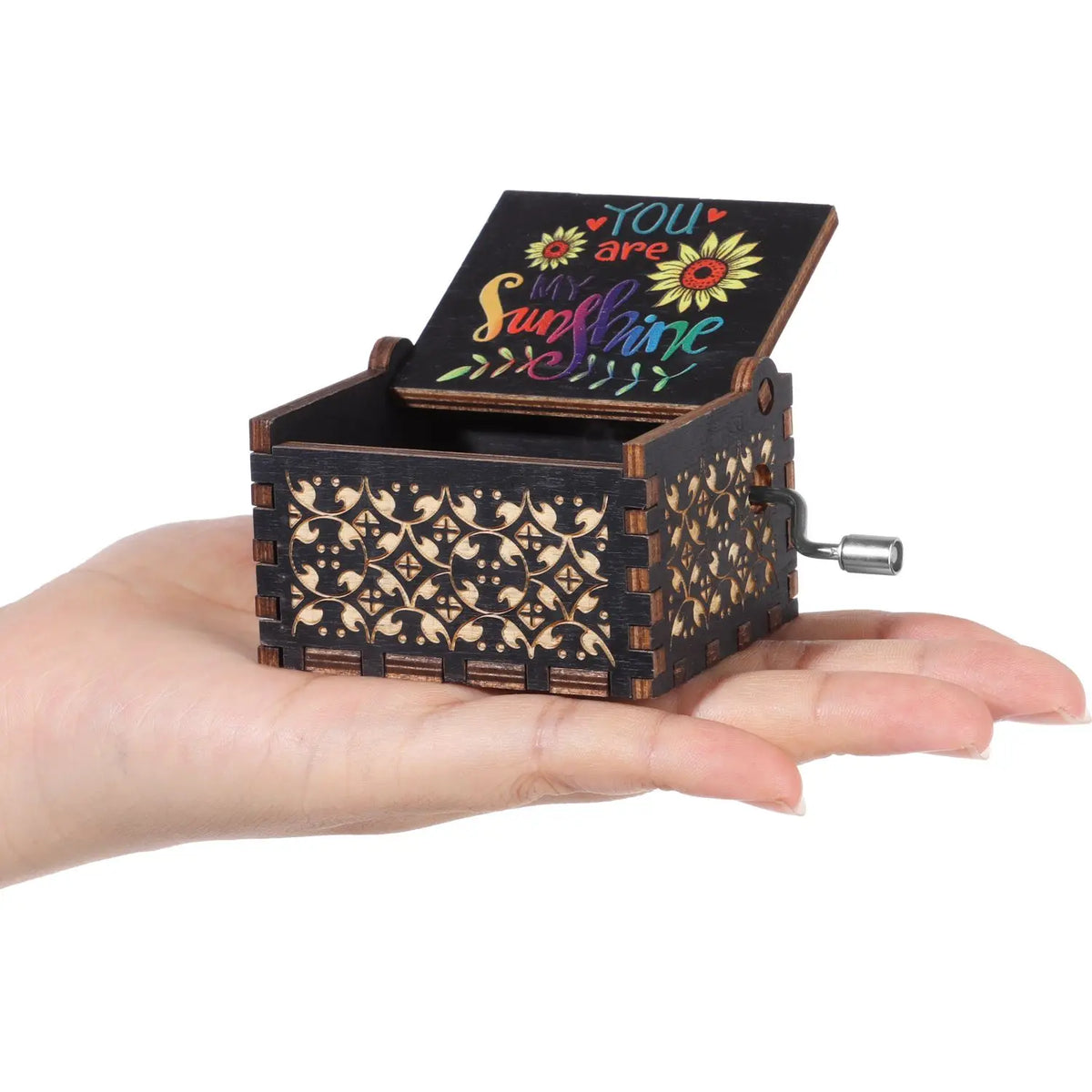Wooden Hand-Crank Music Box - 'You Are My Sunshine' Engraved Keepsake Gift