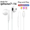 White wired earphones with a microphone and plug for iPhone 7-14