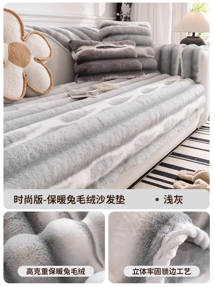 Cozy Anti-Slip Sofa Cover with Plush Fleece for L-Shaped and Standard Sofas