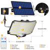 A diagram showing the components of a solar motion sensor flood light system including a solar panel, lighting panel, and rem