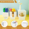 Stackable acrylic display risers for desserts and party buffets shown with various food items.