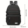 Black backpack with gray accents shown from the back, featuring multiple compartments.