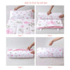 Step-by-step instructions showing how to fold an all-in-one toddler nap mat with a removable pillow and fleece blanket