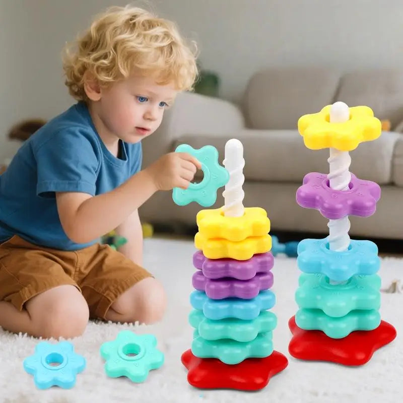 Montessori Rainbow Stacking Tower with Spinning Rings
