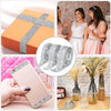 A set of silver crystal rhinestone ribbon stickers and a pink smartphone are shown for DIY decoration.