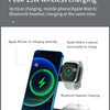 A wireless charging station shows an iPhone, Apple Watch, and Bluetooth headset charging simultaneously.