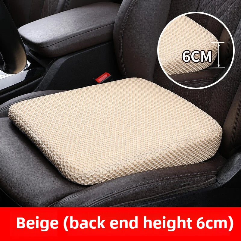 Beige car seat cushion with 6cm back end height and breathable 3D mesh fabric