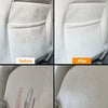 Comparison of cleaning effects showing before and after results on car interior upholstery.