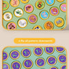 A game board with colorful animal patterns that can be flipped downwards for a memory and strategy game.