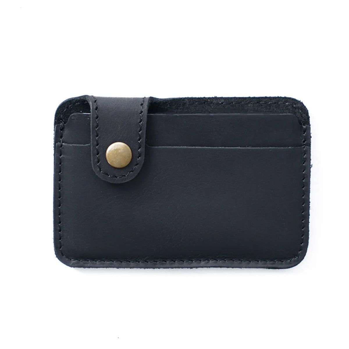 Vintage Leather Slim Card Holder with Snap Closure