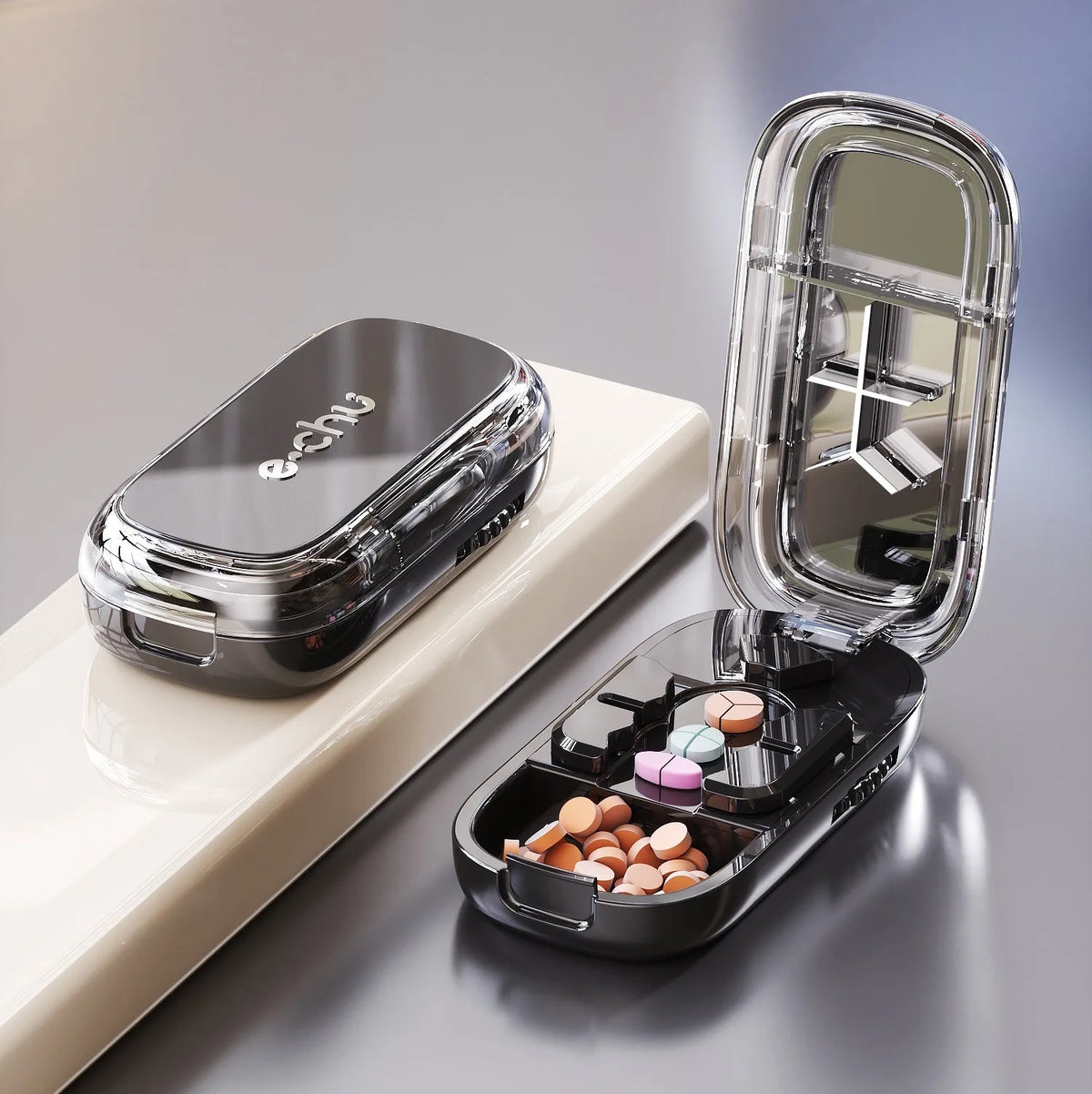 Portable Pill Cutter and Storage Box with Dustproof Lid