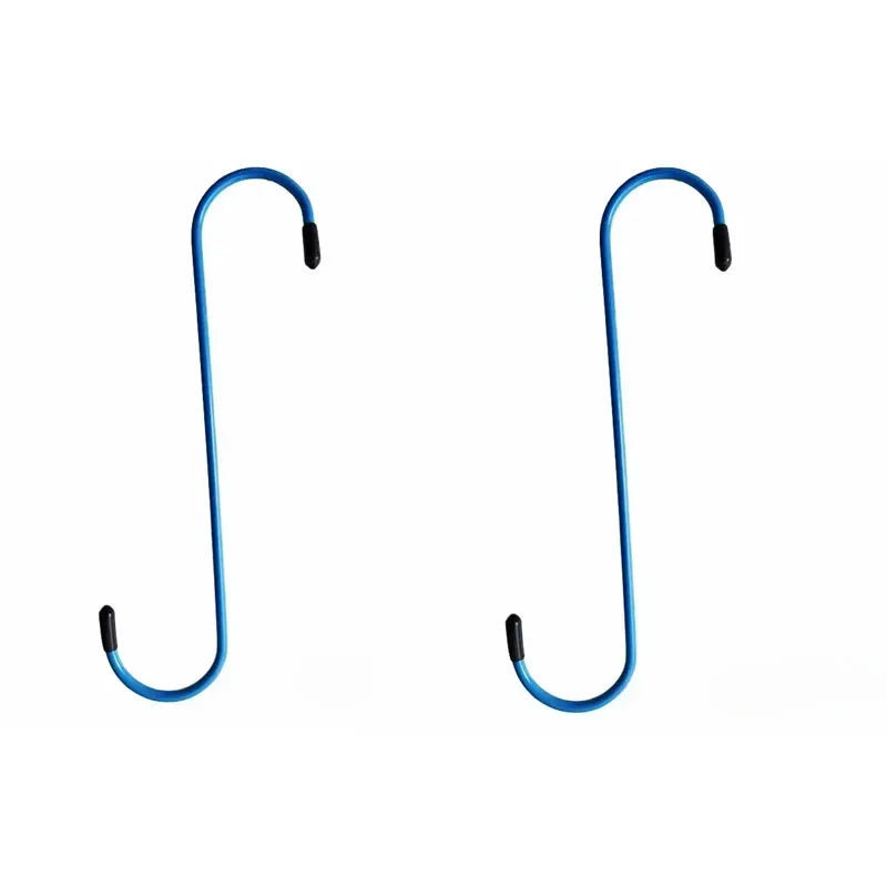 A blue S-hook brake caliper hanger used for auto repair.