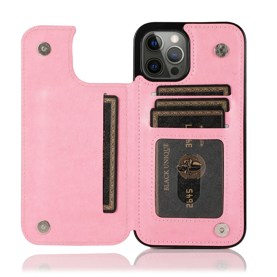 Butterfly Embossed Leather Wallet Case with Magnetic Flip Closure