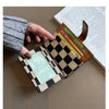 Checkered Canvas Card Wallet with Buckle Closure