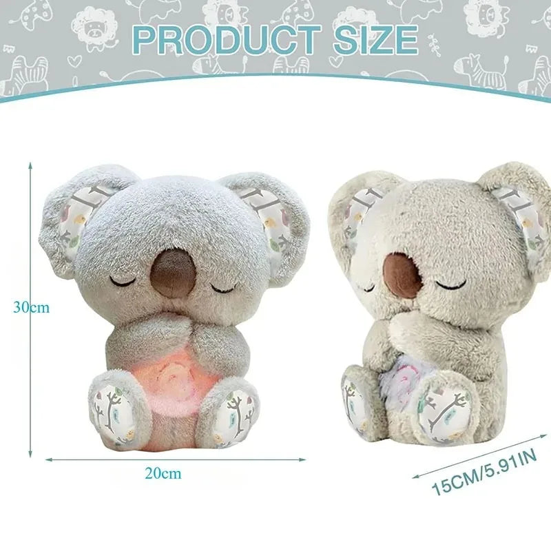 A soft gray koala plush toy with closed eyes and pink accents, shown from the front.