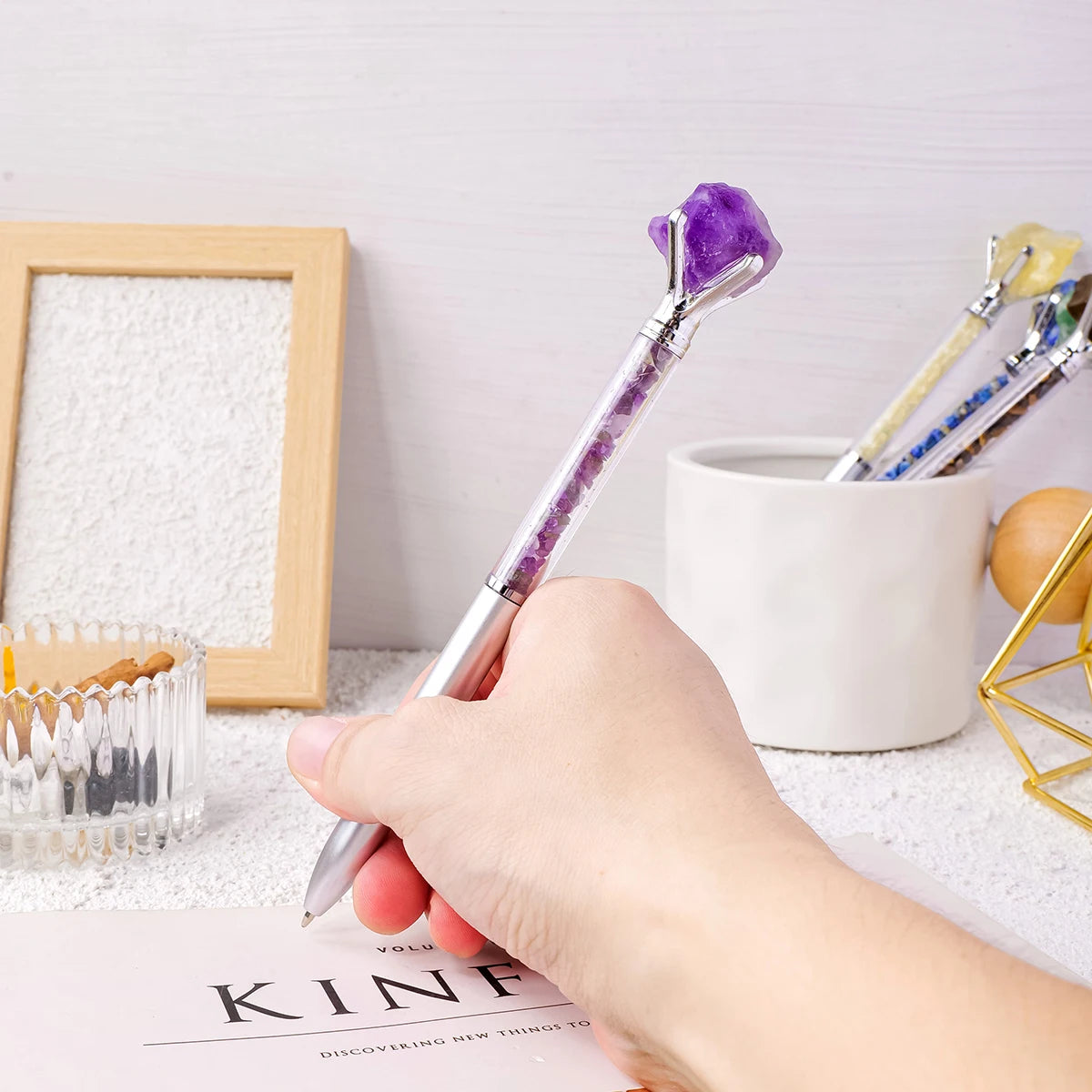 Natural Amethyst Crystal Ballpoint Pen