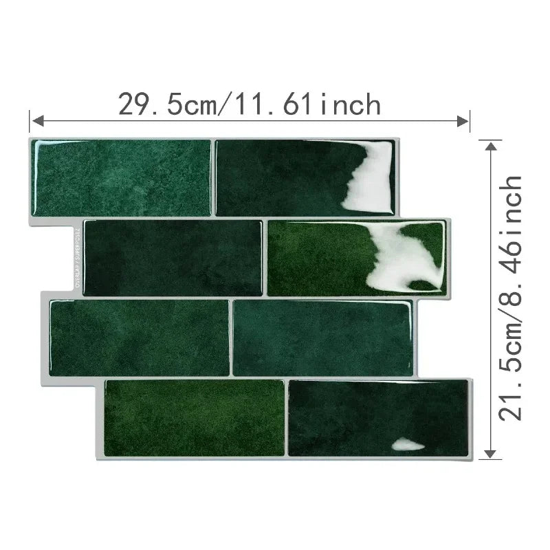 A rectangular set of dark green and white self-adhesive PVC tiles for wall decoration.