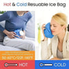 A woman is applying a reusable hot or cold ice bag to her neck, demonstrating the therapy pack.